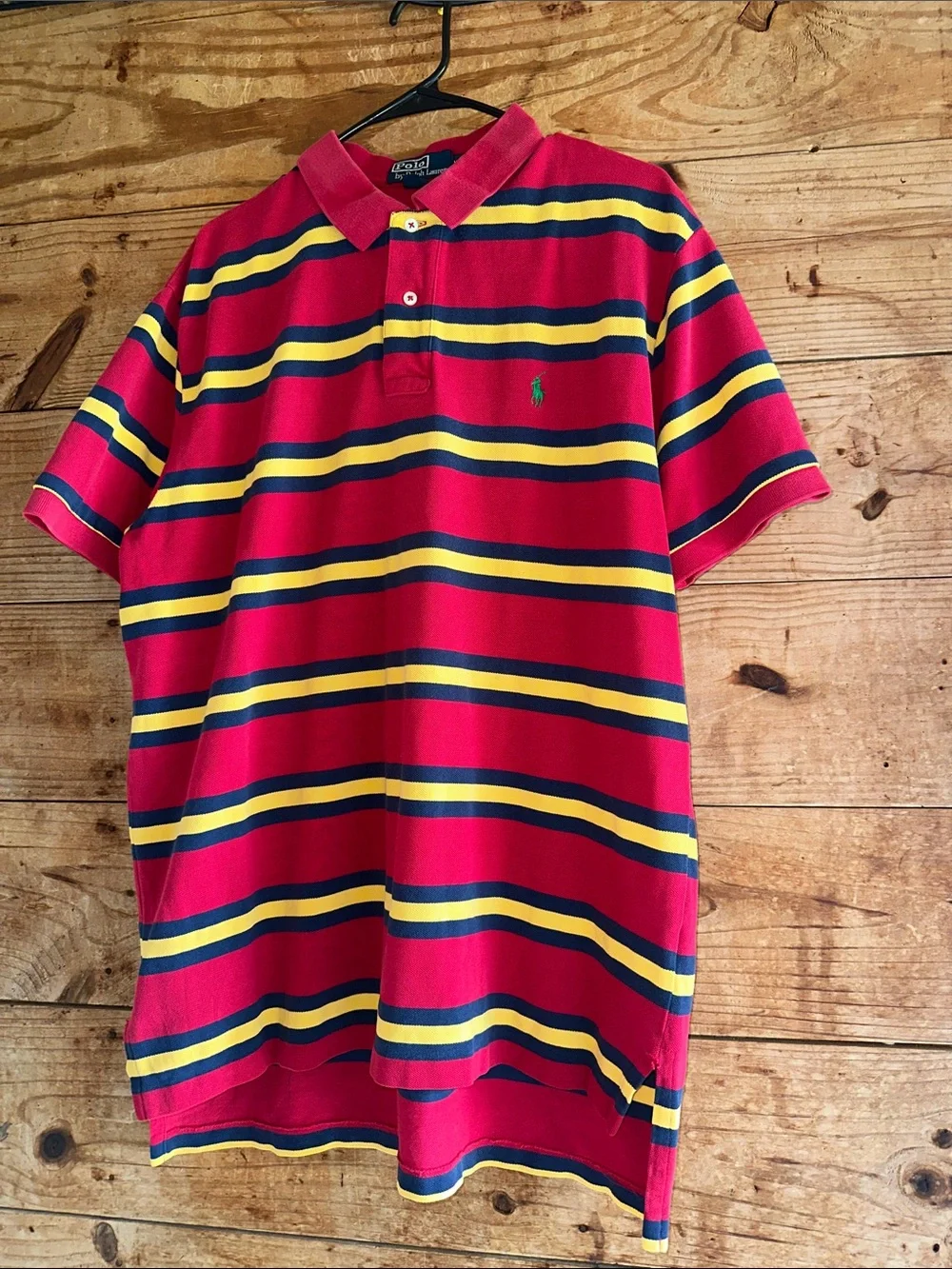 Ralph Lauren Red Polo with Navy and Yellow Stripes